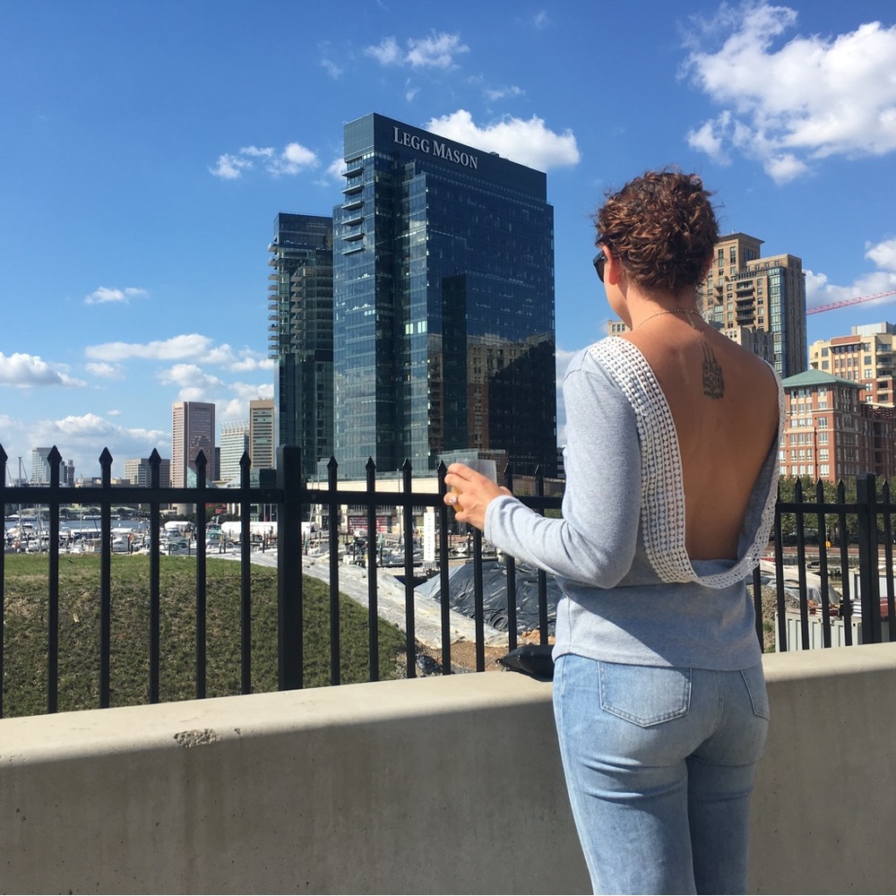 Gray cowl open back sweater
